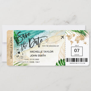 Invitation Save the Date Boarding Pass World Map Island