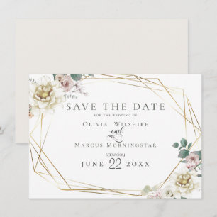Invitation Save the date   Élégante ivoire et florale blush