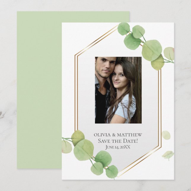 Invitation Save the date | Eucalyptus du printemps moderne (Devant / Derrière)