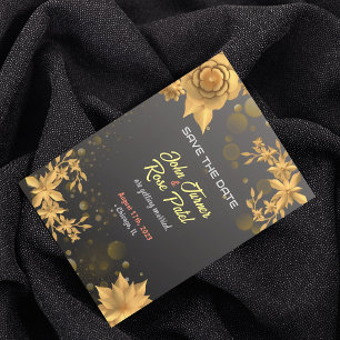 Invitation Save The Date Fleur Dorée fond noir