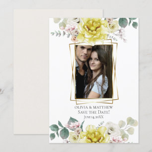 Invitation Save the date   Fleurs de pivoine jaune soleil
