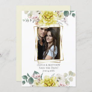 Invitation Save the date   Fleurs de pivoine jaune soleil