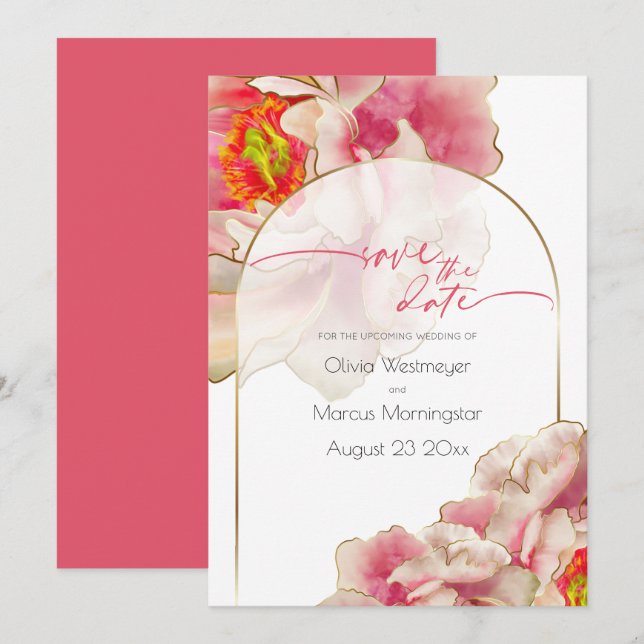 Invitation Save the date | Invitatiatio Rose de corail exotiq (Devant / Derrière)