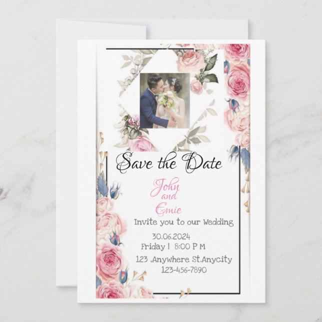 Invitation Save the date! John & Emie reçoivent une invitatio (Devant)