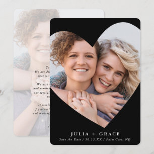 Invitation SAVE THE DATE lgbtq coeur photo moderne noir blanc