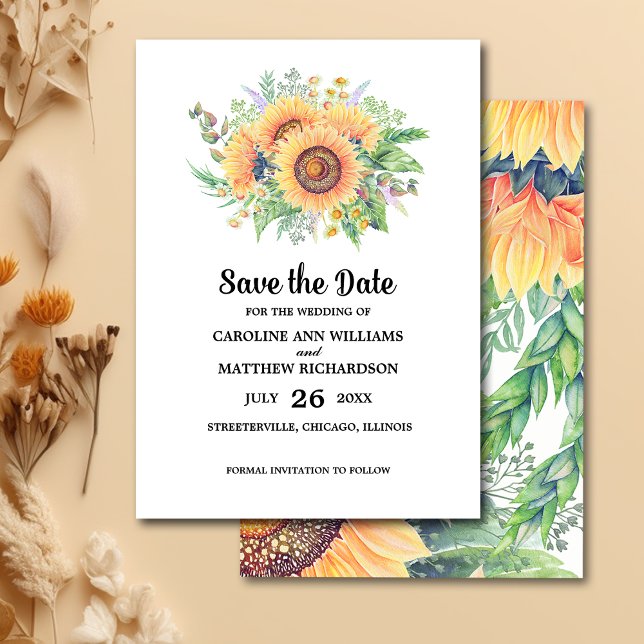 Invitation Save the date. Mariage de fleurs de soleil (Créateur téléchargé)