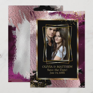 Invitation Save the date   Photo Bold Black Cassis Abstrait