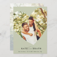 SAVE THE DATE photo moderne mignon coeur vert sage