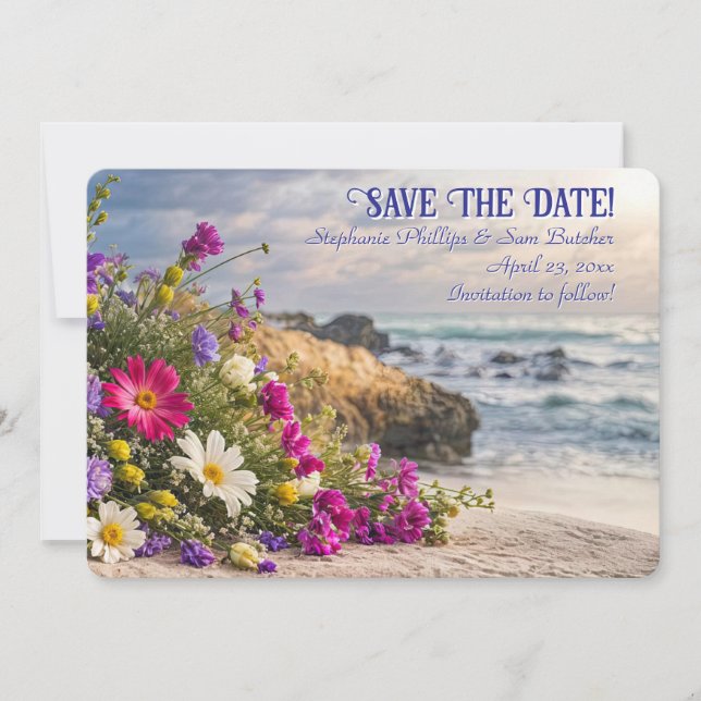 Invitation Save the Date Romantic Beautiful Flowers on Beach  (Devant)