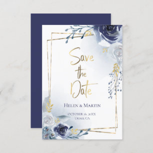 Invitation Save the date   roses et cadre en faux or