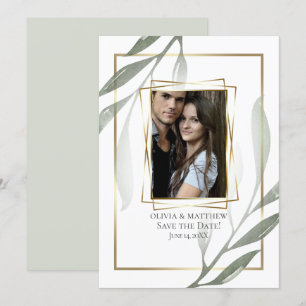 Invitation Save the date   Sage Vert Olive Branche Aquarelle
