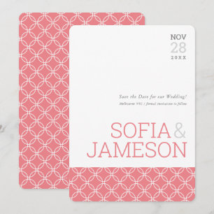 Invitation SAVE THE DATE simple moderne type corail rose gris