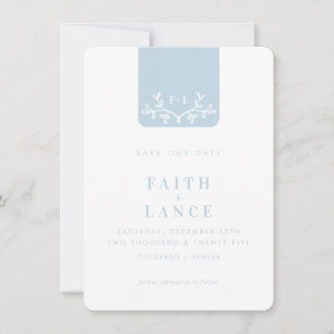 Invitation SAVE THE DATE spring garden twig logo bleu pâle
