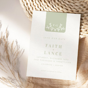 Invitation SAVE THE DATE spring garden twig logo sauge vert