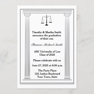 Invitation Scales de justice, colonnes romaines, diplôme