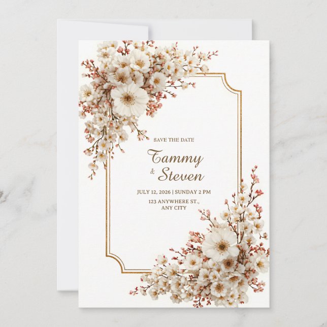 Invitation Scalloped Ivory Cherry Blossom Gilded Wedding (Devant)