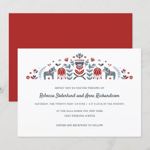 Invitation Scandinave folk Art Dala Horse Mariage