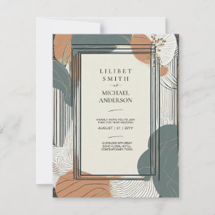 Invitation Scandinave Japandi Mariage Abstrait Sage Brown