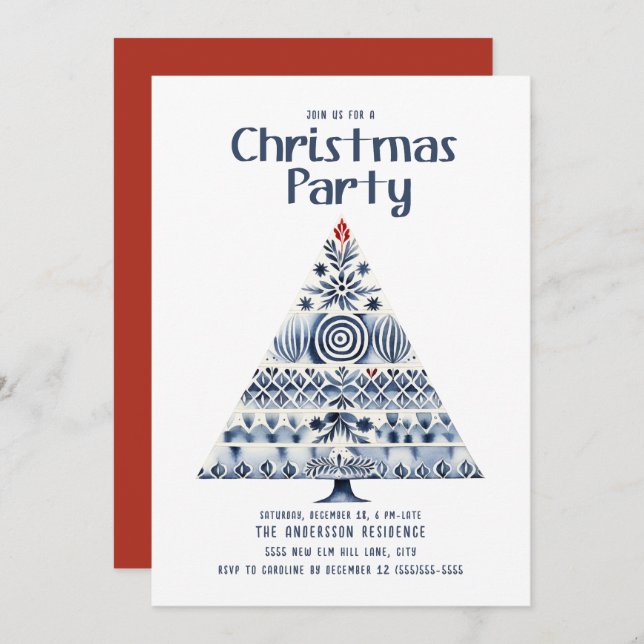 Invitation Scandinave Nordic Christmas Tree Party (Devant / Derrière)