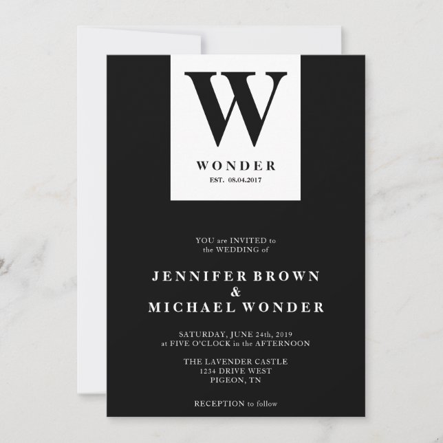 Invitation Scandinavian Wedding Monogram Black (Devant)