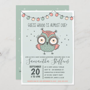 Invitation Scandinavie Green Whoo est due Owo Baby shower
