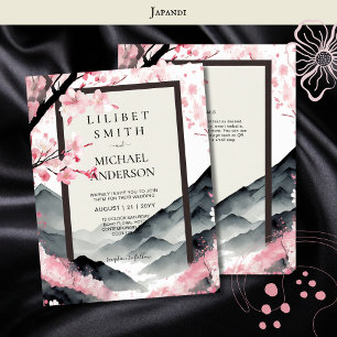 Invitation Scandinavie Japandi thème Mariage rose noir