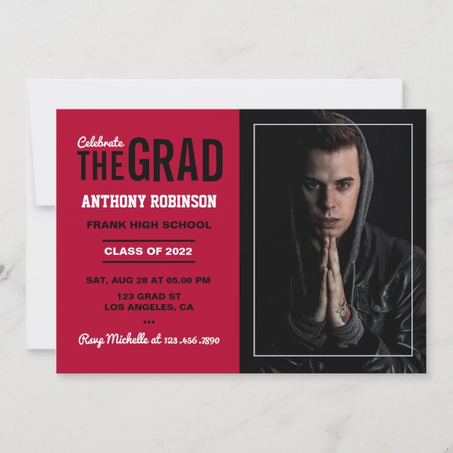 Invitation Scarlet Red and Black Graduation Party Photo (Devant)