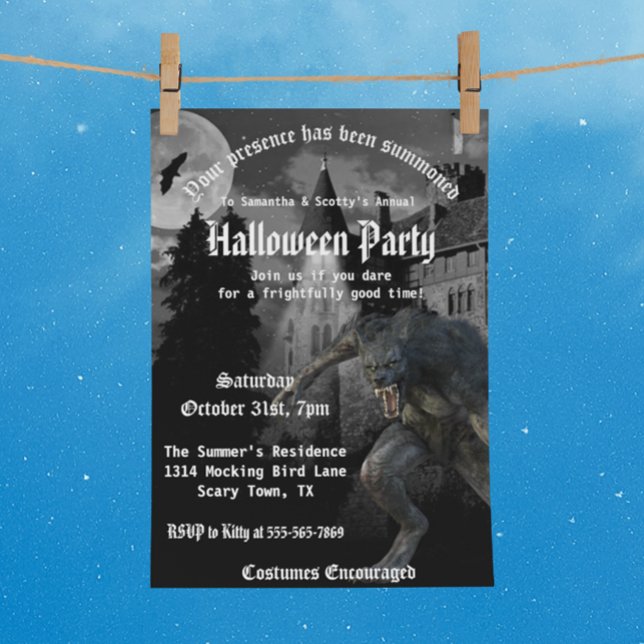 Invitation Scary Werewolf Haunted House Halloween Party (Créateur téléchargé)