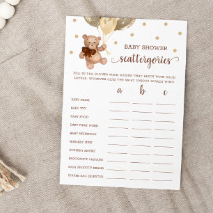 Invitation Scattergories Jeu Baby shower Teddy Bear Card