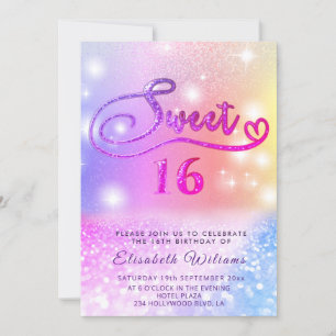 Invitation Scénario de parties scintillant coloré Fille Glam