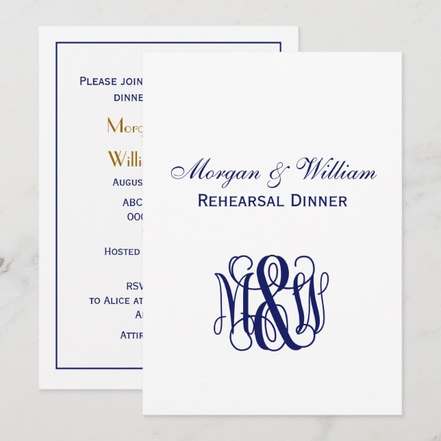 Invitation Scénario de vigne de marine Monogramme B&G do-it-y (Devant / Derrière)