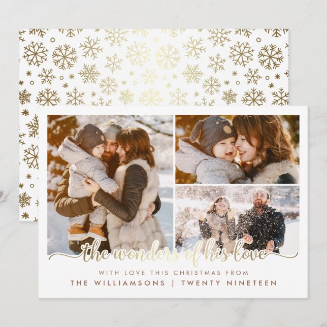Invitation Scénario D'Or Merveilles De Son Amour Noël 3 Photo (Devant / Derrière)