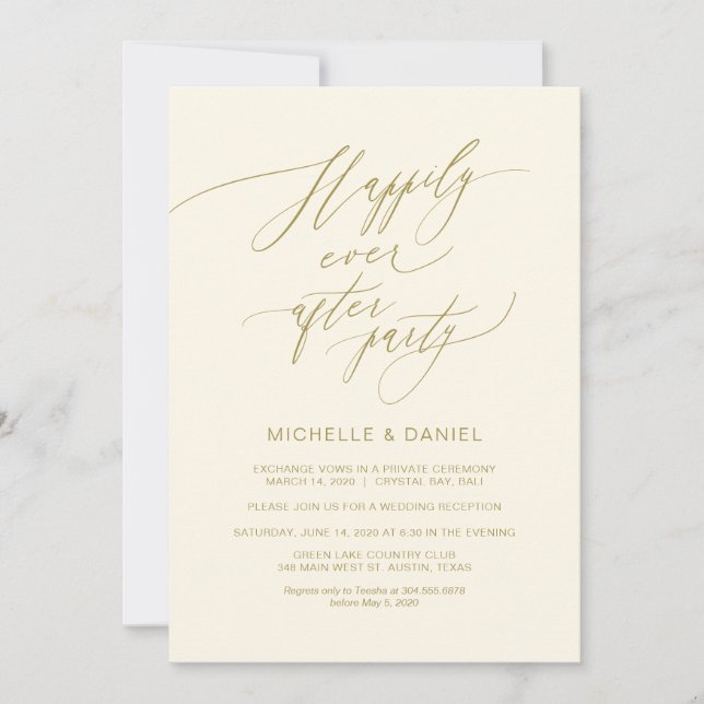 Invitation Scénario d'or romantique, Elopement Mariage (Devant)