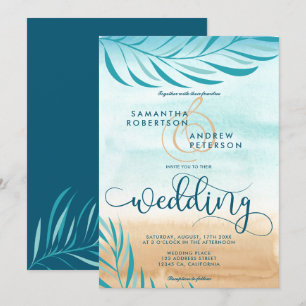 Invitation Scénario mariage chic de plage de palmiers tropica