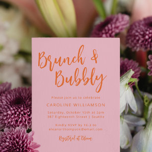 Invitation Scénario Moderne Brunch Bulles Douche Rose Orange
