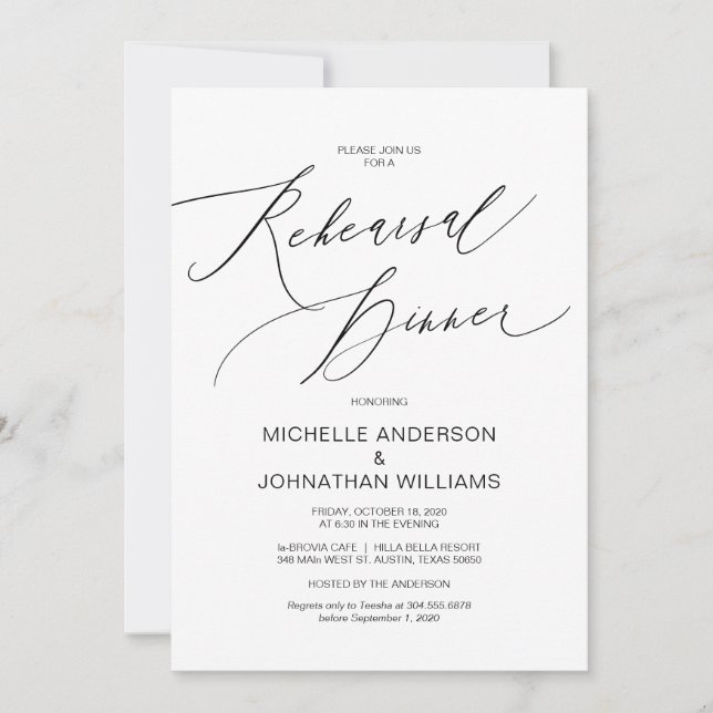 Invitation Scénario moderne, Dîner de répétition noir et Mari (Devant)