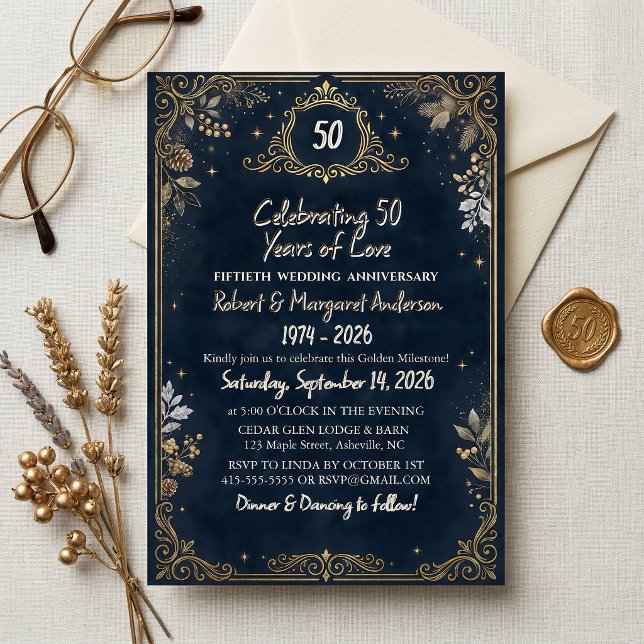 Invitation Scénario Ruby Bleu Simple 50e Anniversaire de Mari (Créateur téléchargé)