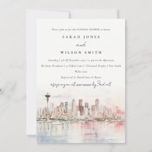 Invitation Scène aquarelle de Seattle, Washington pour douche