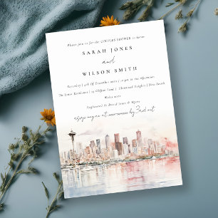 Invitation Scène aquarelle de Seattle, Washington pour douche