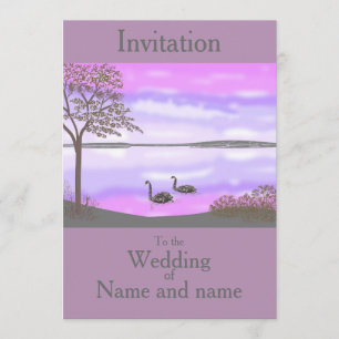 Invitation Scène de coucher de soleil sur le lac Swans Mariag