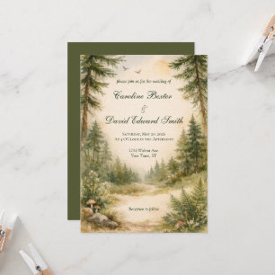 Invitation Scène de mariage forestière peinte à l'aquarelle m