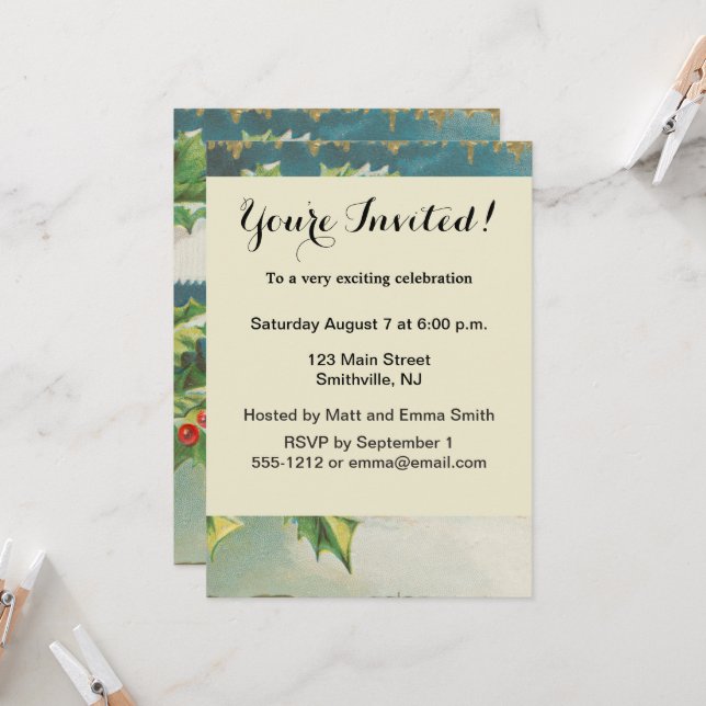 Invitation Scène de Noël Houx Neige Hiver (Devant/Arrière en situation)