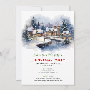 Invitation Scène de Noël sérène à l'aquarelle, ville festive 