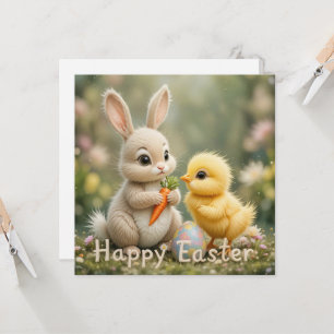 Invitation Scène de Pâques avec un lapin et un poussin mignon
