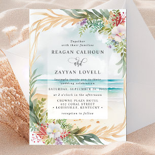 Invitation Scène de plage de mariage d'été à l'aquarelle flor