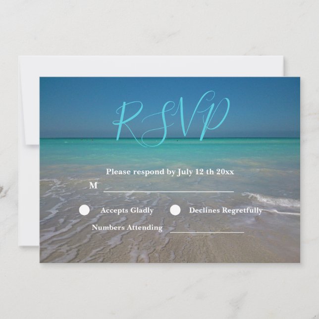 Invitation Scène de plage tropicale Réponse RSVP mariage sur  (Devant)