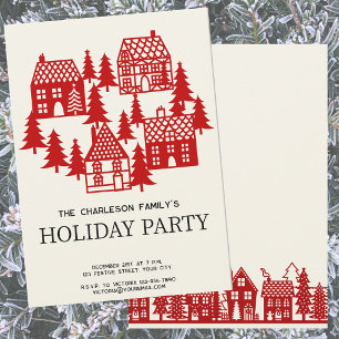 Invitation Scène de village de Noël moderne pour fête de fête