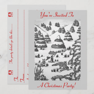 Invitation scène des neiges de renards et lapins mignons noël