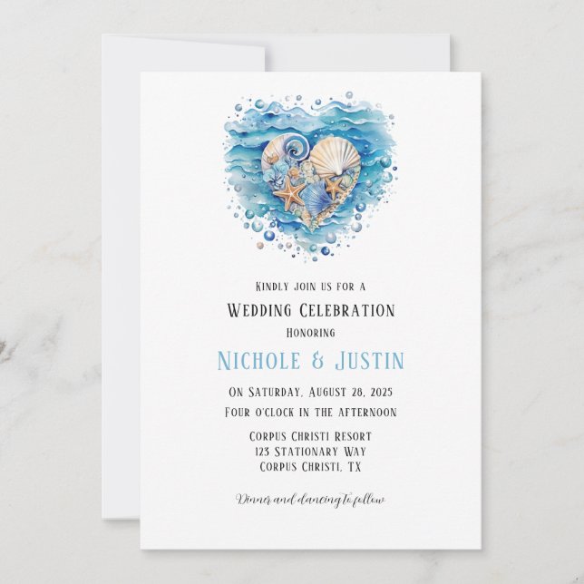 Invitation Scène Plage Mariage Starfish Célébration (Devant)