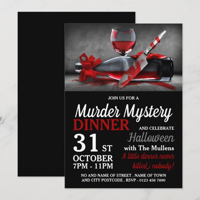 Invitation Scène Sanglante, Meurtre Mystère Dîner D'Halloween (Devant / Derrière)